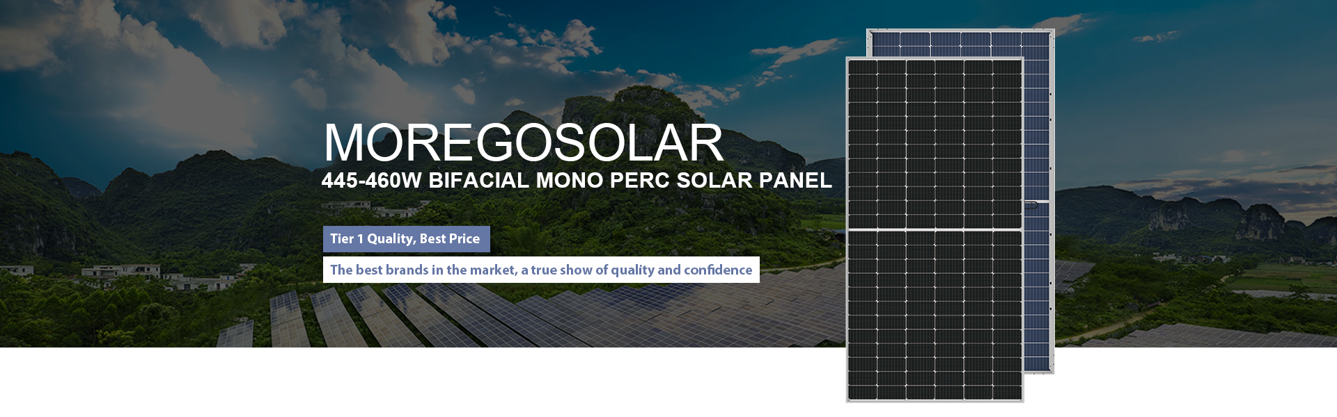 Moregosolar Panel solar bifacial 445W 450W 455W Doble vidrio