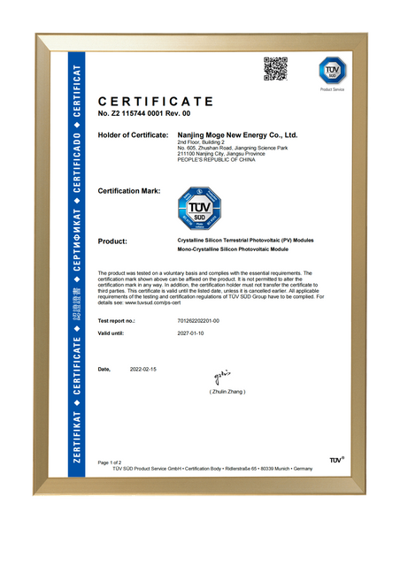 Certificación del sistema solar de calidad Moge