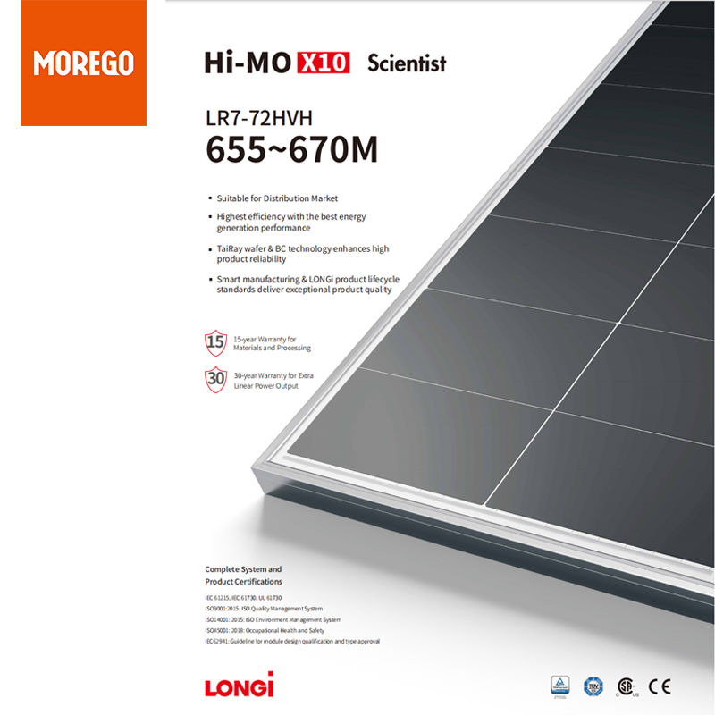 Longi HiMO X10 Scientist 670W 665W 660W Panel solar HPBC 2.0 Módulos fotovoltaicos de células