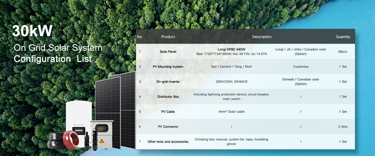 30kW en la lista de configuración del sistema solar del sistema solar