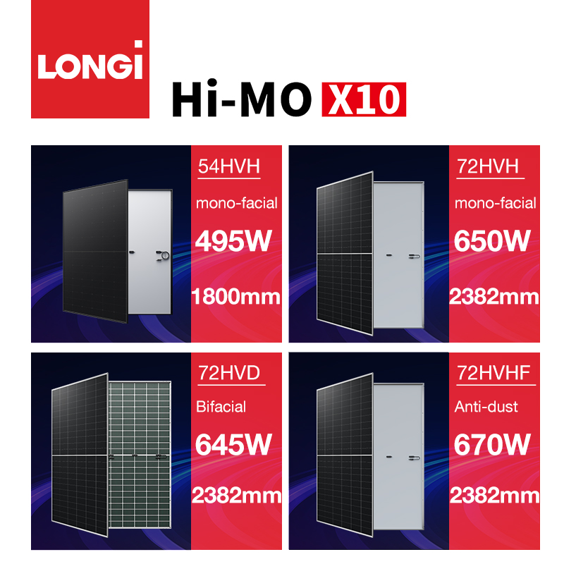 Longi HiMO X10 Explorer 645W 640W 635W 630W Paneles solares bifaciales de vidrio doble