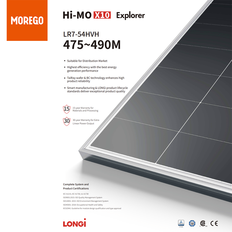 Panel solar de techo Longi HiMO X10 Explorer 500W 490W 485W 480W Módulo negro