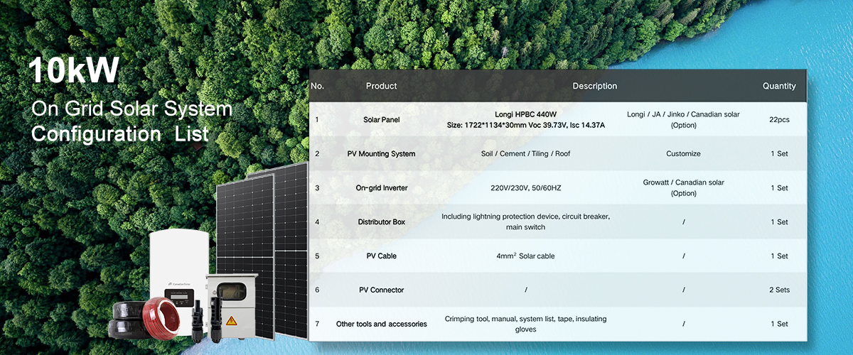 Lista de configuración del sistema solar en red de 10kw